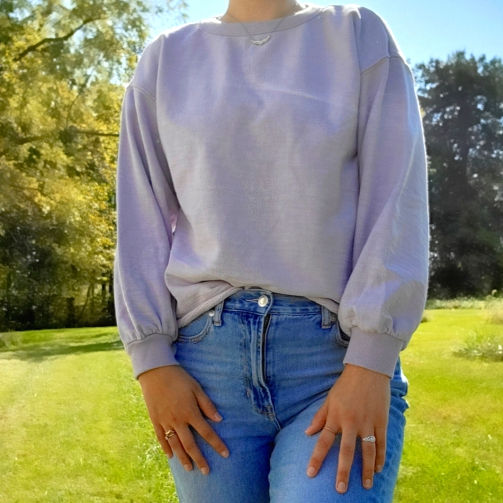 Light Purple Bubble Sleeve Sweatshirt
